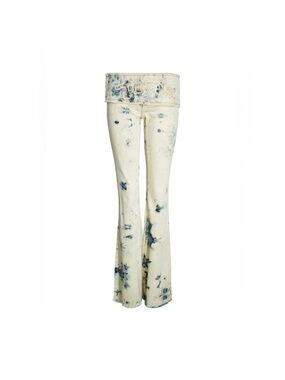 Iamgia low waist y2k pant Tie-Dye Fold-Over Waist Flare Pants - Cream/Blue